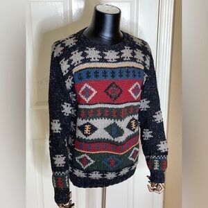 Vintage "Woolrich" Men's Wool Blend Red/Brown/ Blue Aztec Print Sweater Large‍﻿﻿